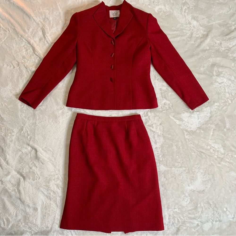 Cherry Red Petite Two-Piece 4 button Suit